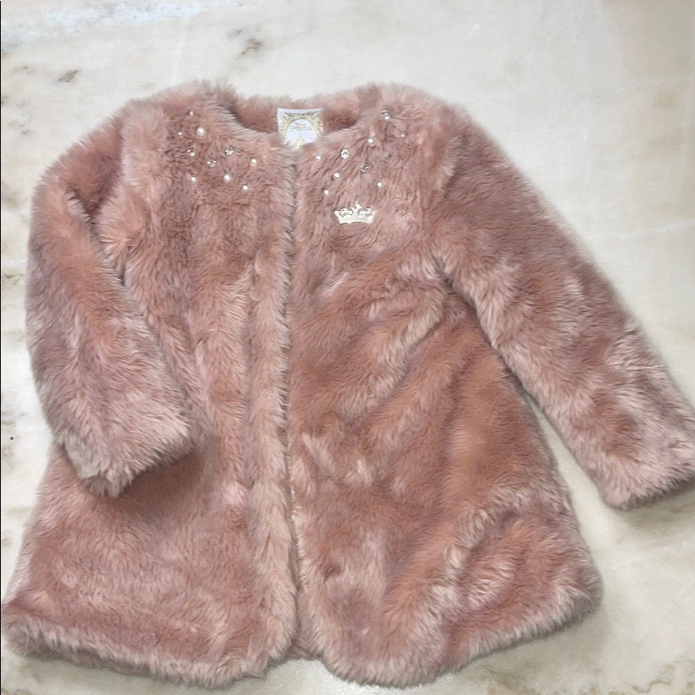 Disney Princess Kids Faux Fur Coat in Blush Pink